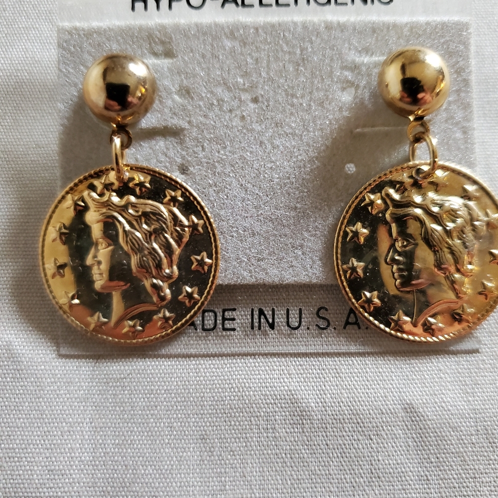 Hypo allergenic liberty coin earrings